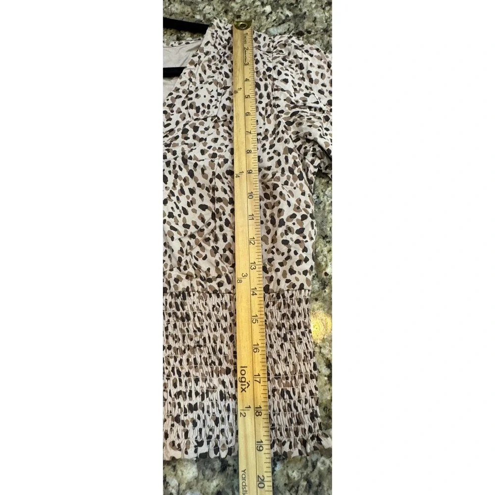 Abercrombie & Fitch Leopard Print Smocked Waist V Neck Puff Tie Sleeve Blouse
